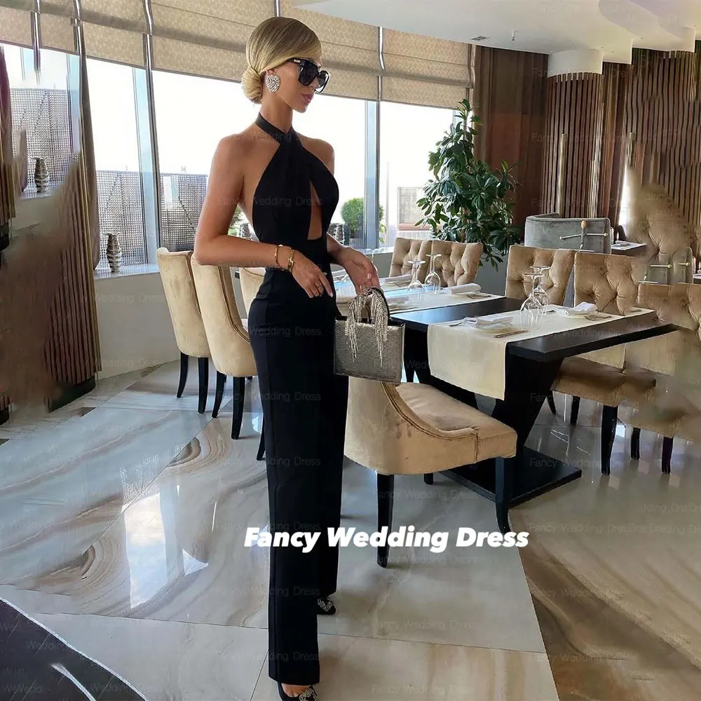

Fancy Sexy Halter Evening Dress Saudi Arabia Deep V Neck Prom Gown Mermaid Floor Length فساتين سهرة Customized