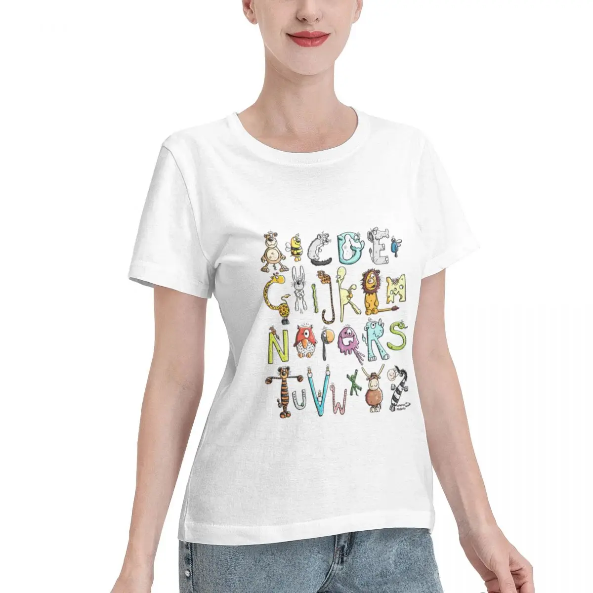 Custom Available Funny Colourful Animal Alphabet - Comic - Letters - Animals - Gift Women's T-shirt Comfy Wear Loungewear Top