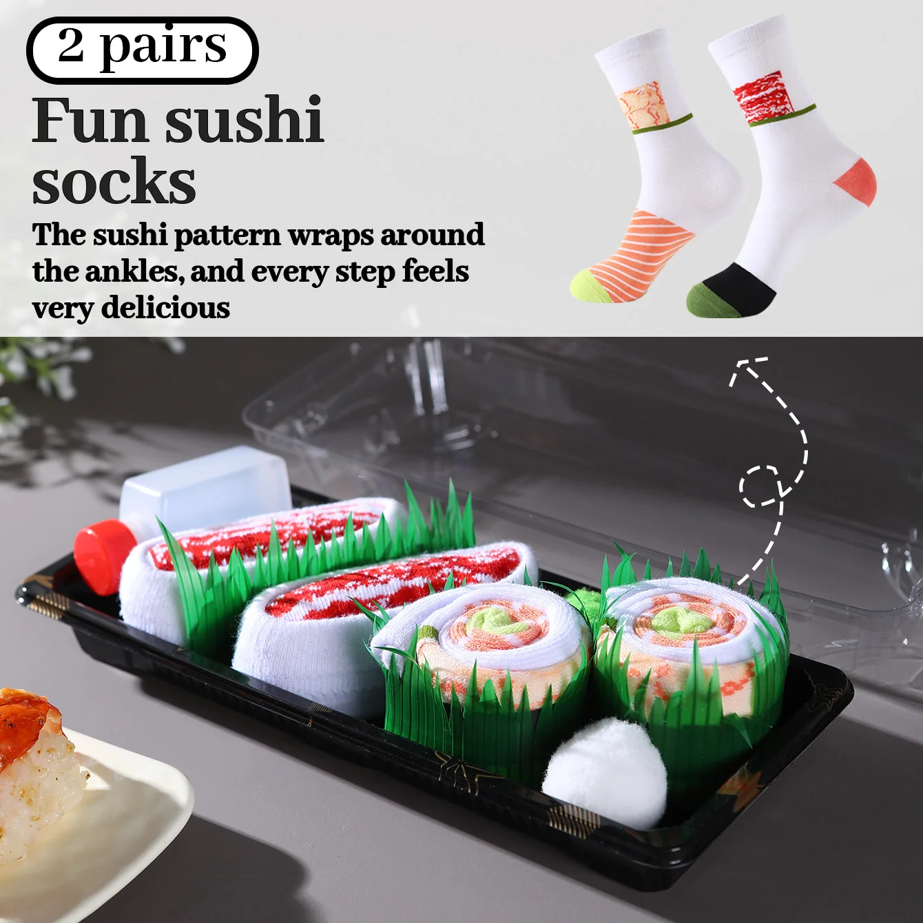 2 pairs of unisex mid-calf socks in a novelty and interesting salmon-themed gift box, creative socks with a fashionable and trendy style, comfortable and breathable, suitable for parties, casual wear, Valentine's Day, Halloween, birthdays, Christmas, New Year, Thanksgiving, autumn and winter, all-season styles, creative gift box
