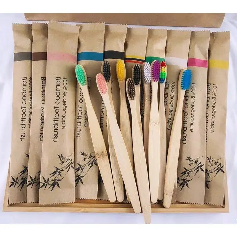 10pcs Bamboo Toothbrushes Eco-Friendly Reusable Portable Adult Soft Tooth Brush for Home And Travel Wooden Dental Care
