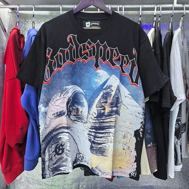 

High Quality GOD SPEED T Shirts Astronaut Pyramid Print Short Sleeve Breathable Men Woman Casual Hip Hop Top Tees