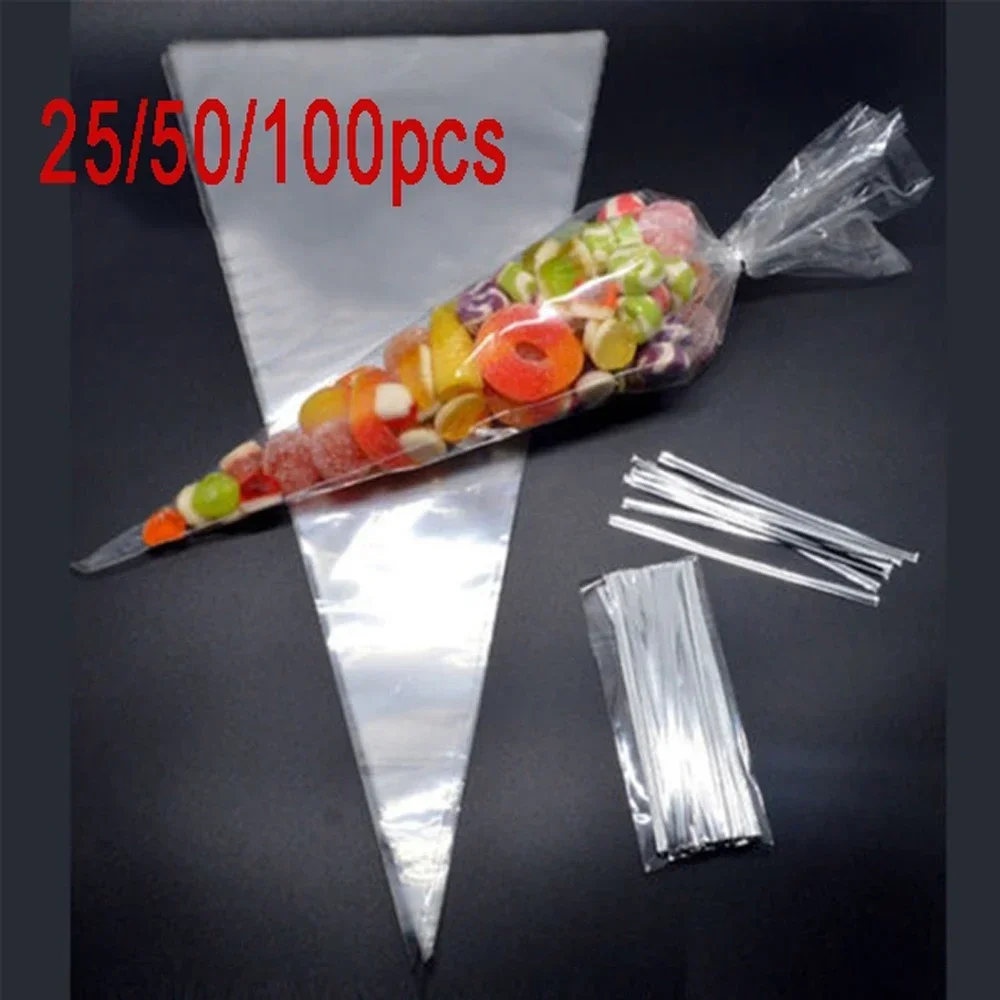 25/50/100pcs Christmas gift flowers wedding party popcorn Halloween candy transparent cellophane packaging bag