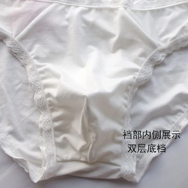 Men Underwear Cross-dressing Modal Cotton Ruffled Bow Briefs Low Waist Bulge Panties BF Gifts view 5