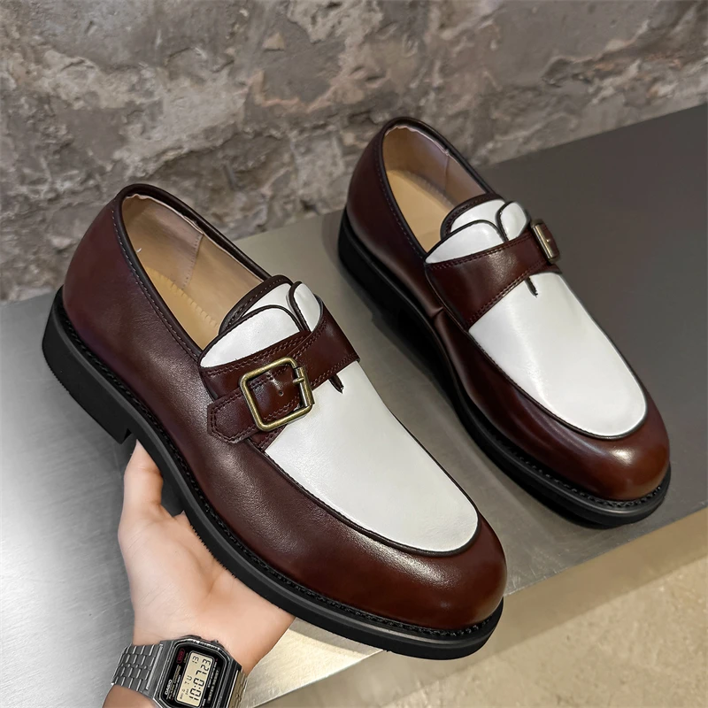 

Small Niche Design Driving Shoes Anti Slip Sole Simple Fashionable Upper Leather Surface High-quality Color Blocked Youth Shoes