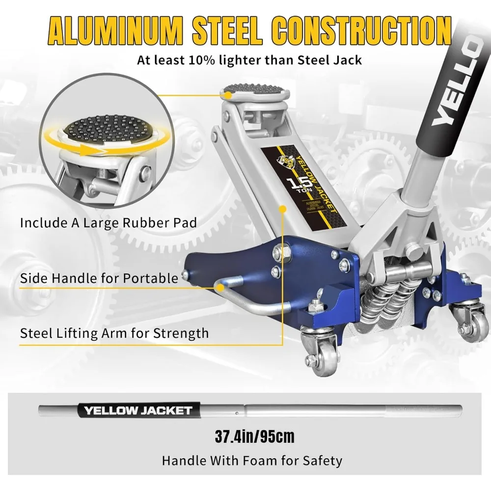 مقبس أرضي منخفض 1.5 طن - 3300 رطل، مضخة مزدوجة سريعة الرفع، ألومنيوم وفولاذ