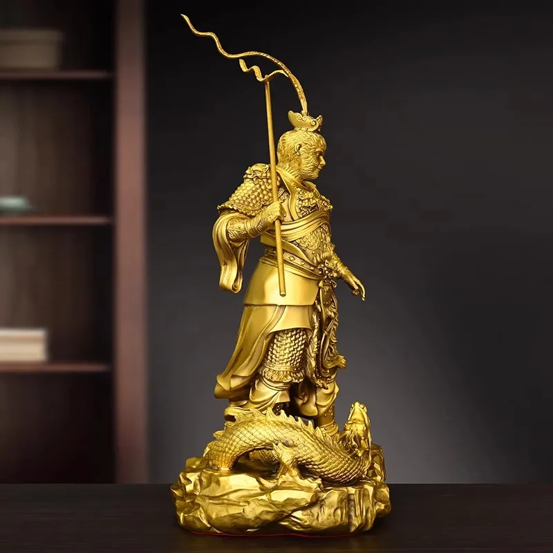 Chinese Classic Monkey King Statue - Brass Sun Wukong Sculpture, Buddhist Victory Buddha Decor, Handmade Copper Great Sage Art,