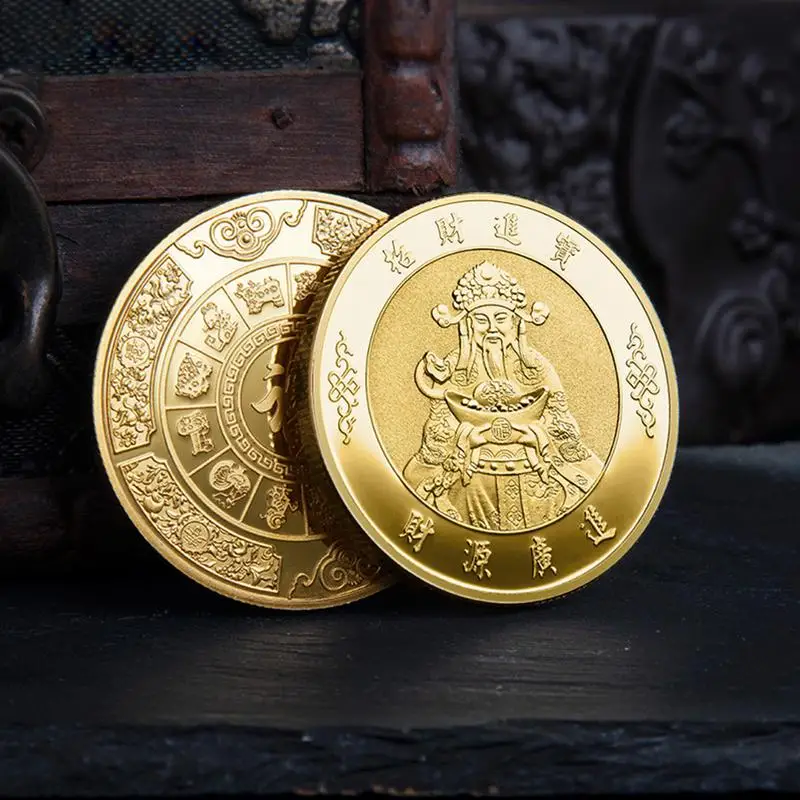 Money And Treasures Will Be Plentiful Lucky Badge Chinese Style May Wealth Come Generously To You God Of Wealth Gold Coin