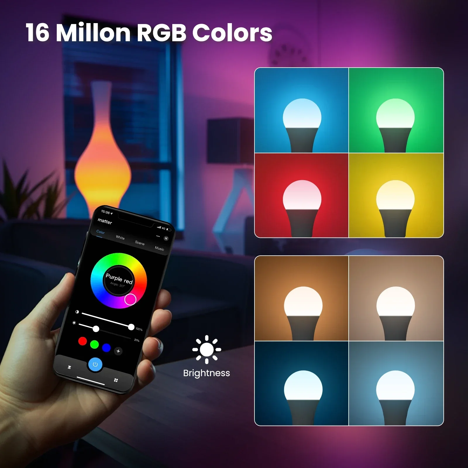 MOES Tuya Matter WiFi Smart Bulb Dimmable Led Light 16 Million RGB Colors E27 Candle Lamp Voice Control Alexa Google Home