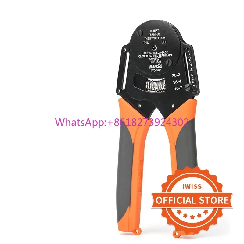 

IWISS IWD-1620 Deutsch Size 16 Crimper,Solid Barrel Contact&Circular Connector Contacts Crimping Tool,8 Indents Wire Crimp Plier