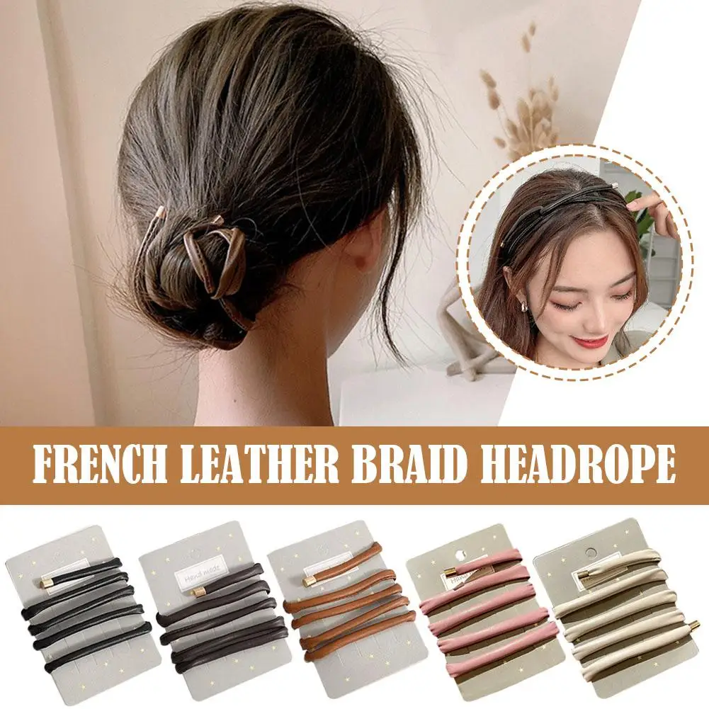 Women PU Leather Hair Ties Ponytail Holder Braiding Stand Bands Decor For Ties Hair Dreadlock French Style Hair Bands for Women