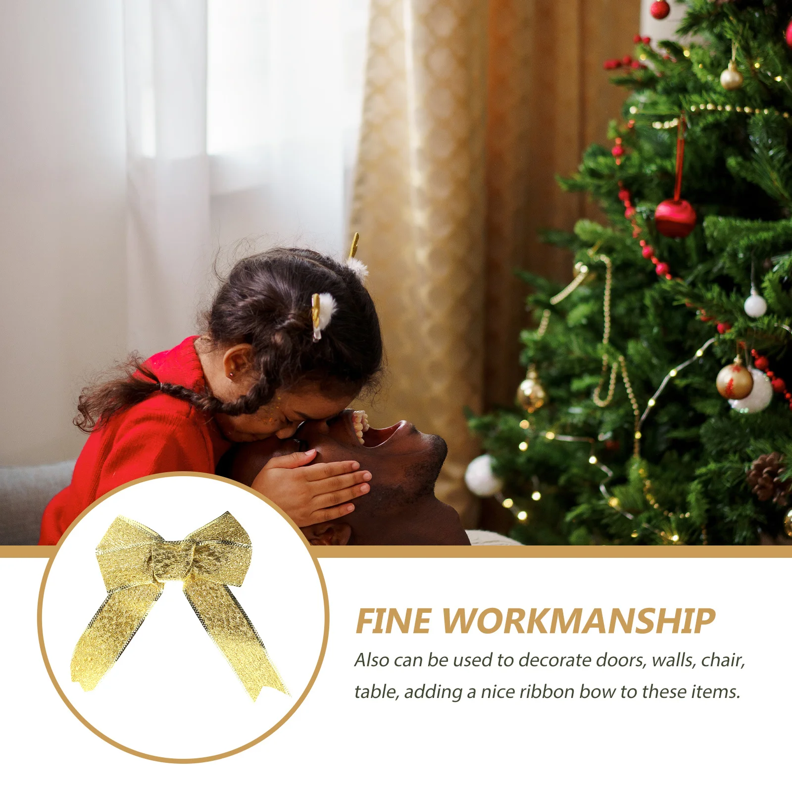 

5Pcs Premium Christmas Ribbon Bow Glittering Fabric Bows for Tree Decorations Gift Knot Ornaments Holiday Decoration Supplies