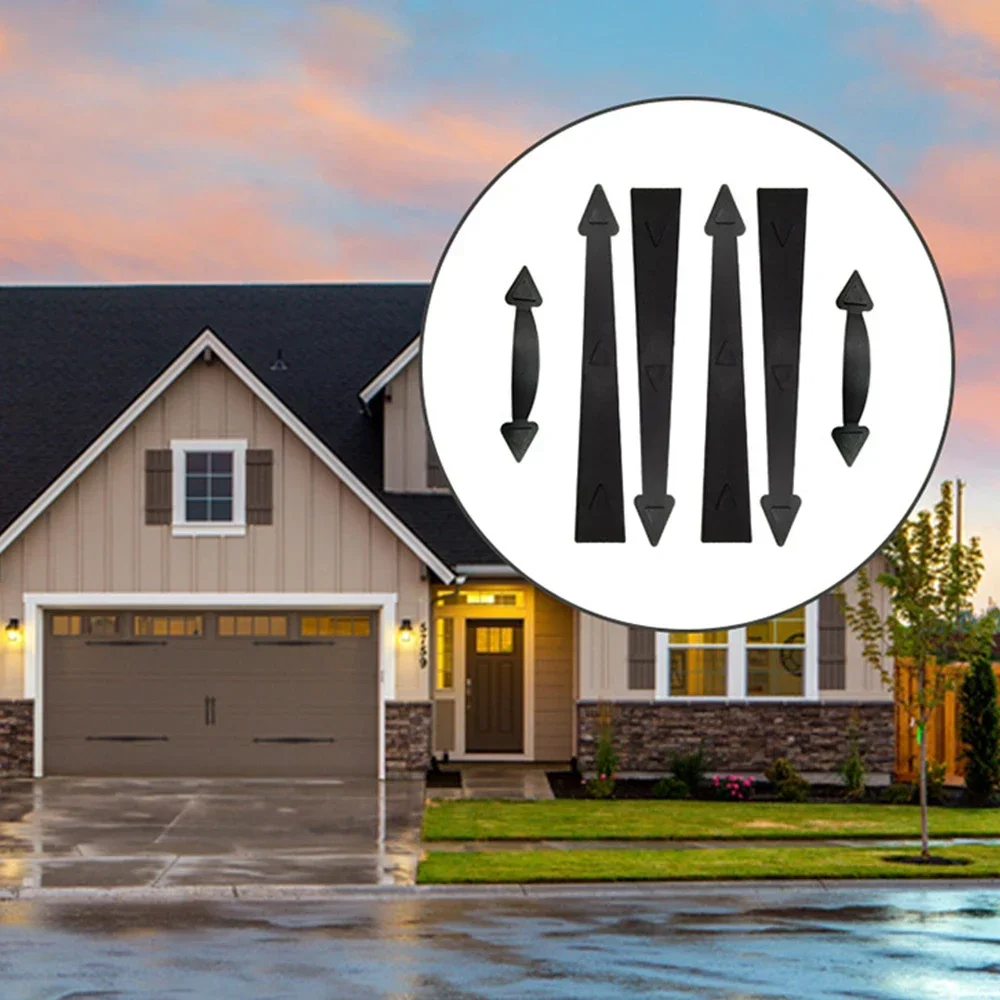 1set Magnetic Garage Door Hardware Garden Shed Barn Faux 4 Hinge & 2 Handle Kit Carriage Couch House Curb Appeal Home Decorative