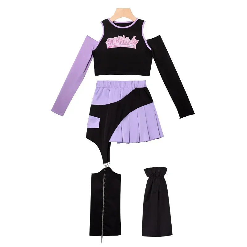 Gonna superiore a maniche lunghe per danza jazz per ragazze, set di costumi cool per bambini, abbigliamento da ballo di strada hip hop per bambini autunno e inverno