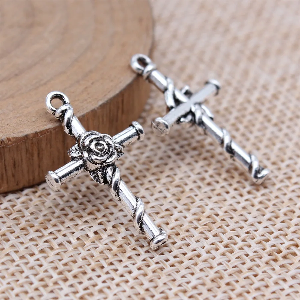 20pcslot  Charms Flower cross 15*26mm Antique Silver Color Alloy  Charms For Jewelry Making DIY Jewelry Findings