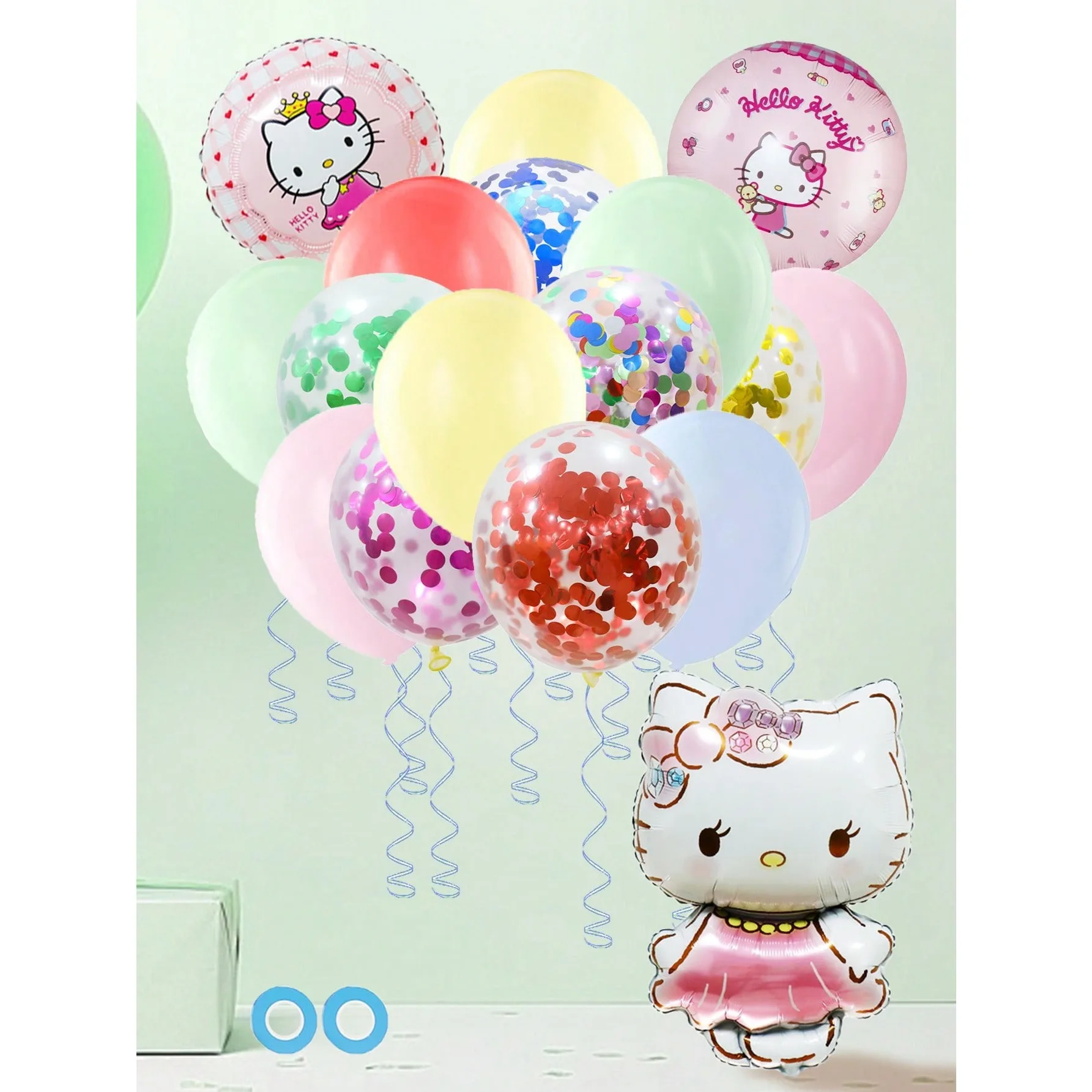 

Hello Kitty 19-piece Rainbow Macaron Latex Balloon Set with Shredded Paper Balloons Birthday Decoration Package