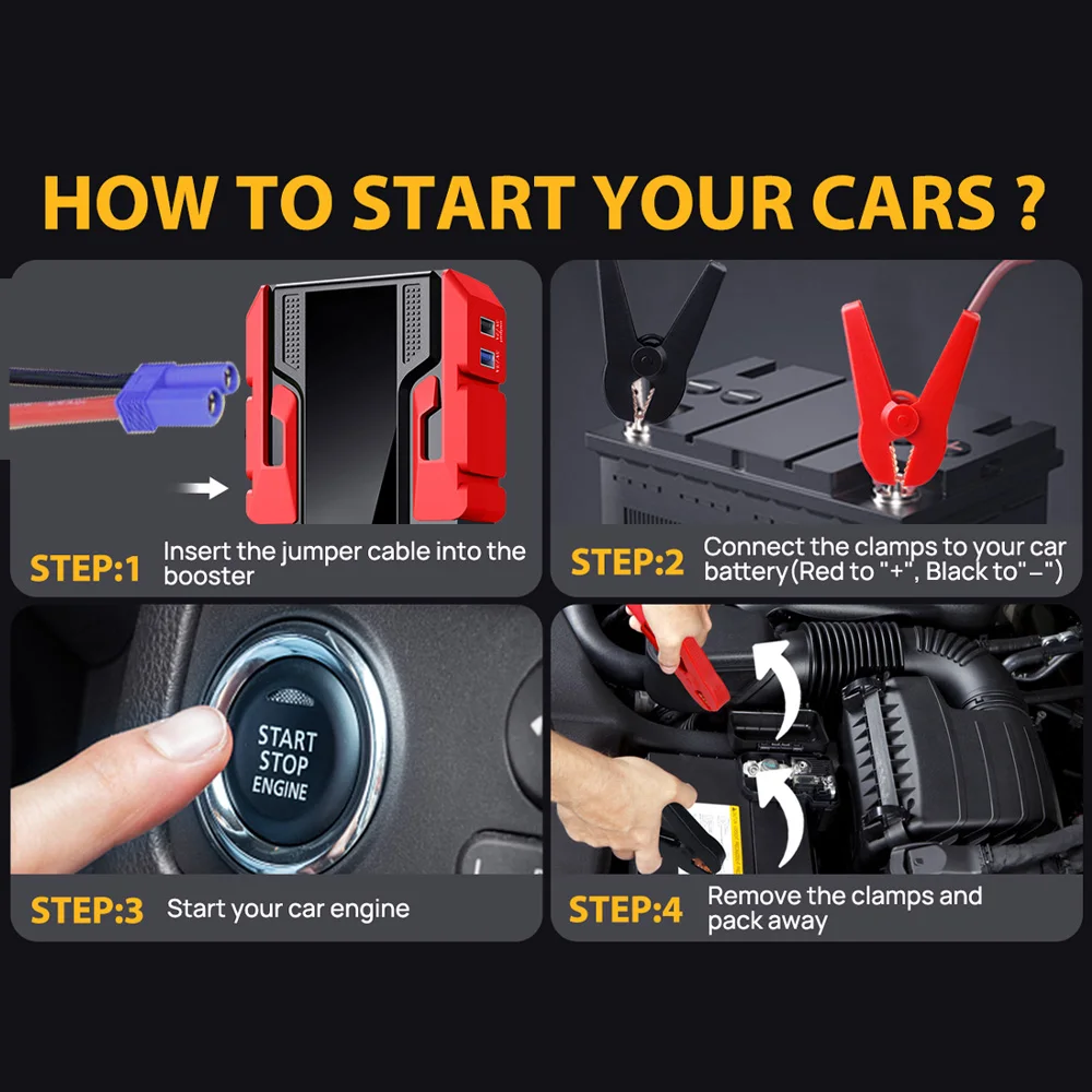 GKFLY Car Jump Starter 2000A/3000A Peak Power Bank 12V Car Booster Auto Emergency Starting Device Jump Start for Petrol Diesel