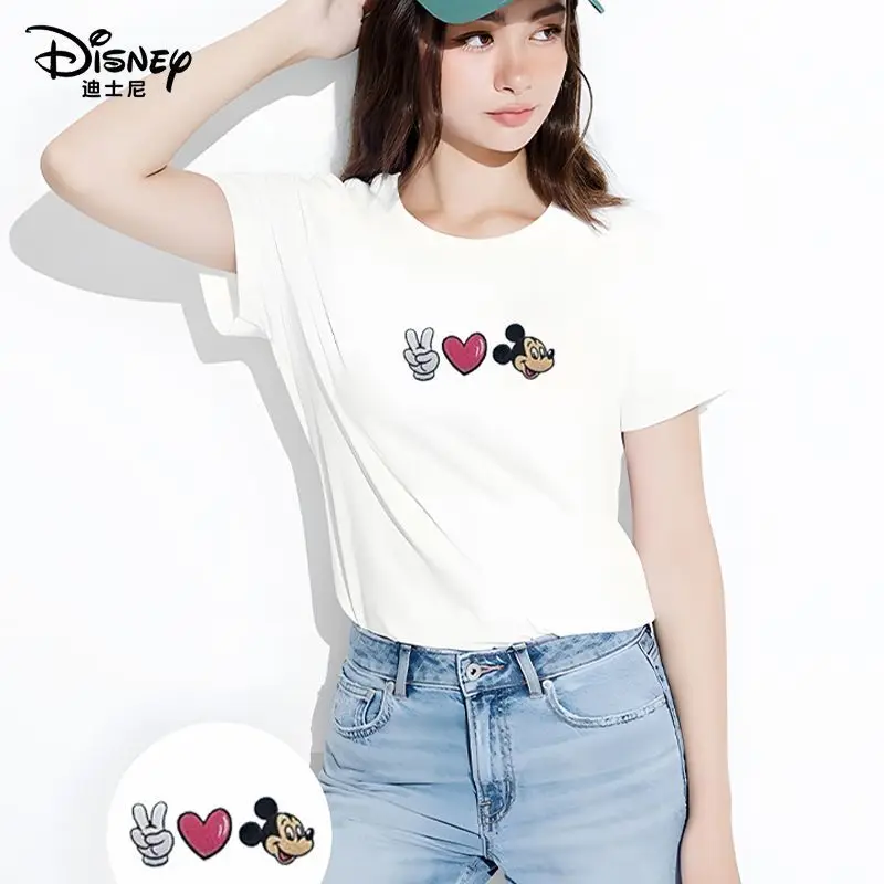 디즈니 미키 마우스 만화 프린트 코튼 티셔츠 2025 여름 신상 여성 스트리트웨어 반팔 캐주얼 탑
