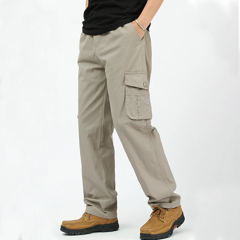 

Loose Cargo Pants Summer Mens Cotton Drawstring Casual Pants Overalls Outdoor Sports Jogging Tactical Elastic Waist Work Pants