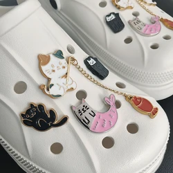 1 set Cute Cat Kitty And Fish Cartoon Style ABS Shoes Decoration Charms Suitable For Crocs Clogs EVA Bag
