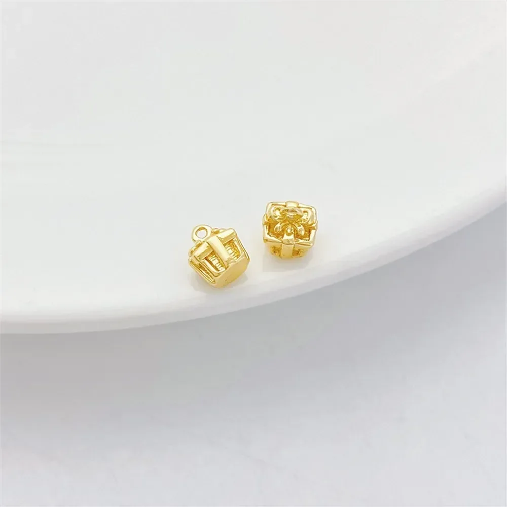 14K Gold Colored Square Gift Box, Small Pendant Handmade DIY Jewelry, Bracelet, Necklace Material
