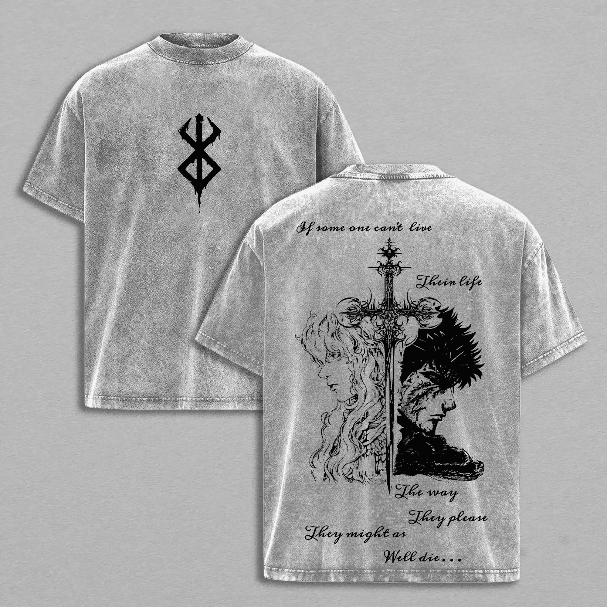 Vintage Washed Guts Berserk T-shirt Griffith Anime Loose T Shirt Unisex Clothing Summer Casual Short Sleeve Cotton Tees Tops