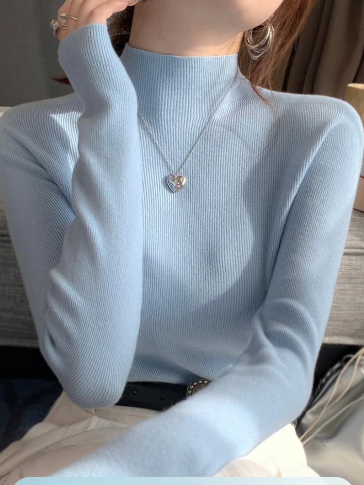 2026 Autumn Winter New Turtleneck Sweater Women Knitted Pullovers Women Fashion Stretch Tops Long Sleeve Bottoming Solid Sweater
