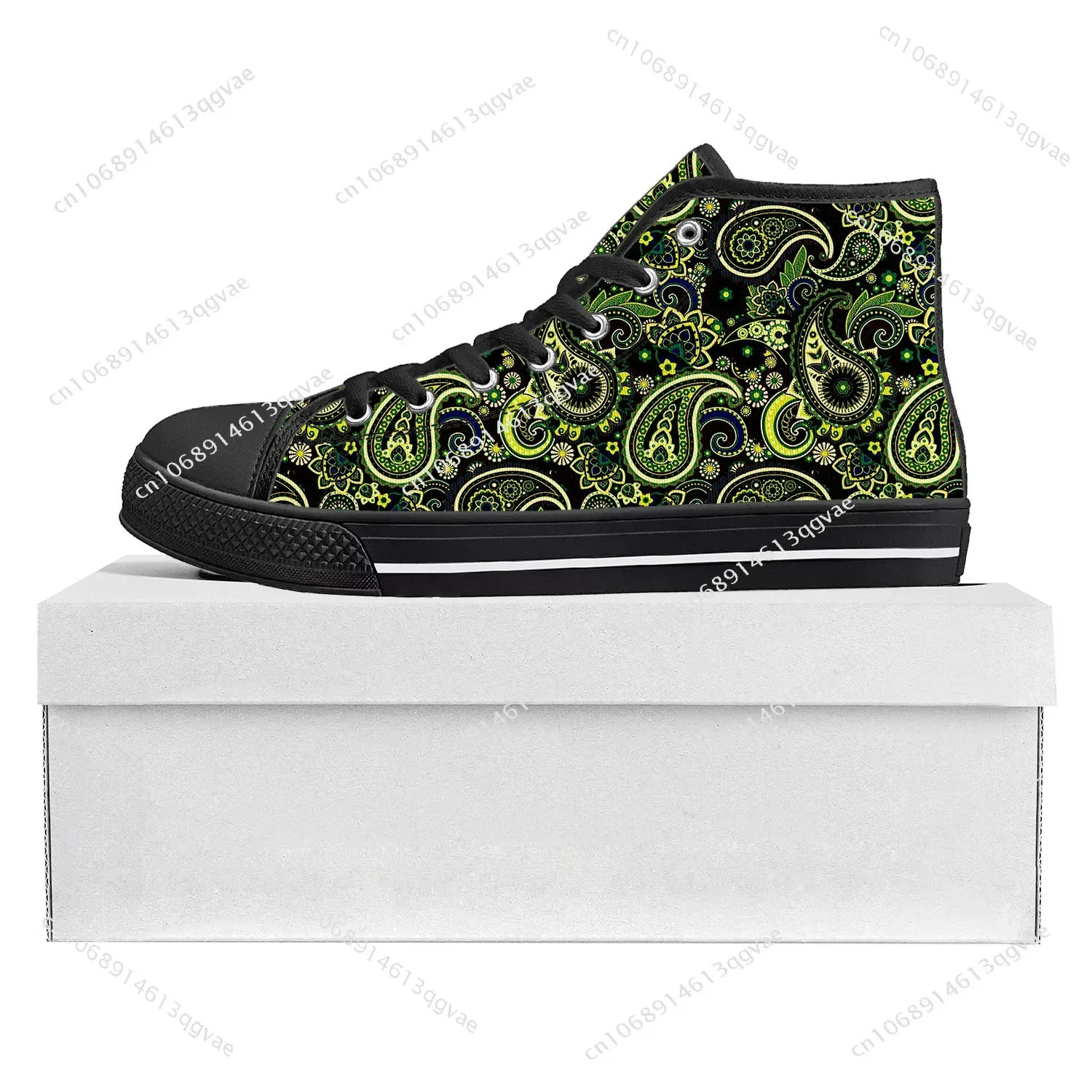 Paisley Print High Top High Quality Sneakers Mens Womens Teenager Canvas Sneaker Custom Made Shoe Casual Couple Shoes Black