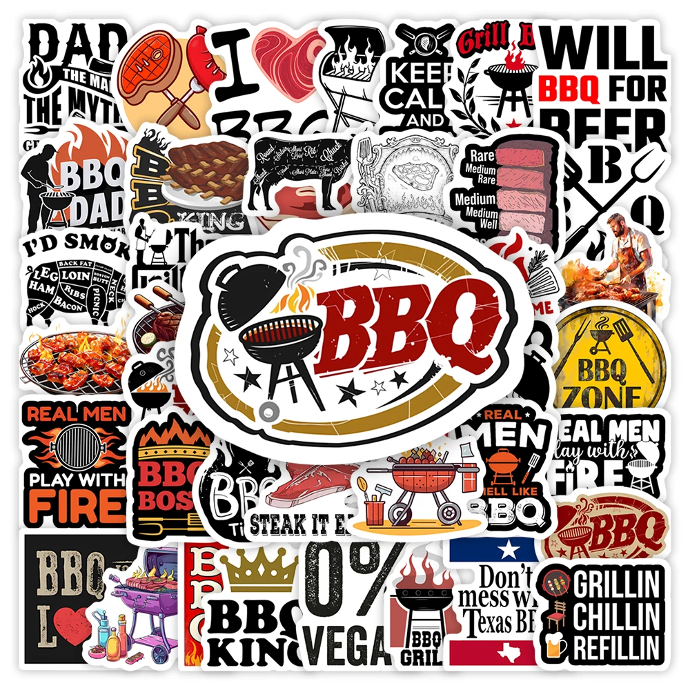 Barbecue BBQ Smokey Kebab Stickers Food DIY Gift Toys Waterproof Decal for Scrapbook Notebook Phone Luggage Bottles Decorative