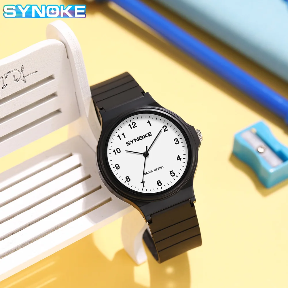 Synoke Student Thin Watch Minimalist Fashion Quartz Watch Men and Girls Waterproof Sports Watch Large Digital Display