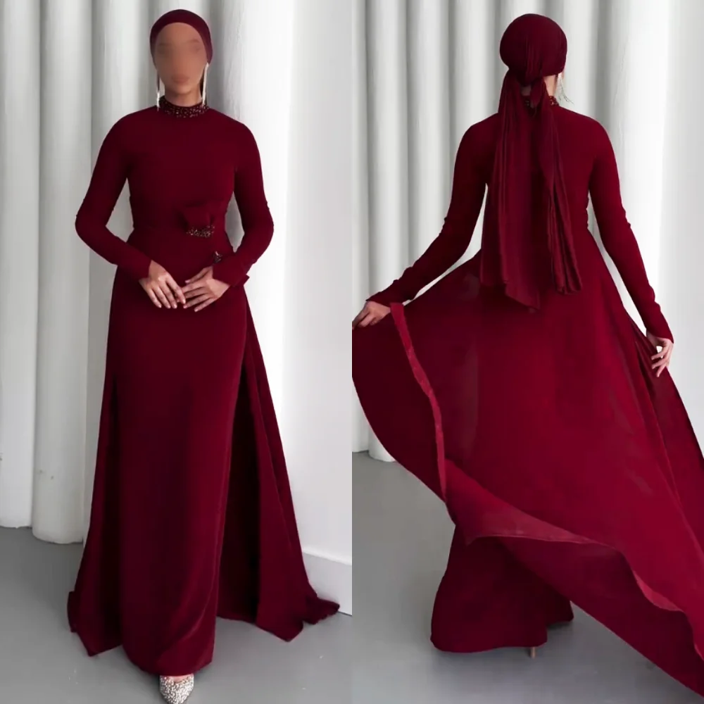 

Customized Jersey Beading Pleat Classic High Collar Straight Long Dresses Bespoke Occasion Women's Evening Exquisite Party Retro