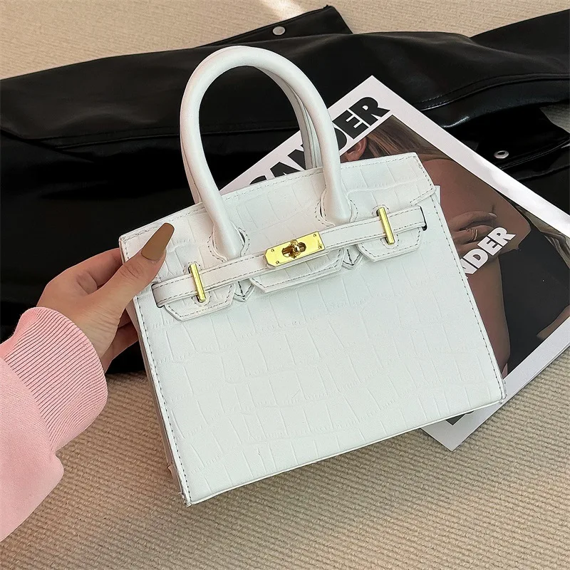 

2025 Новая сумка Kelly с тиснением под крокодила — структурированный кошелек через плечо и через плечо, сумка с верхней ручкой и съемным ремешком