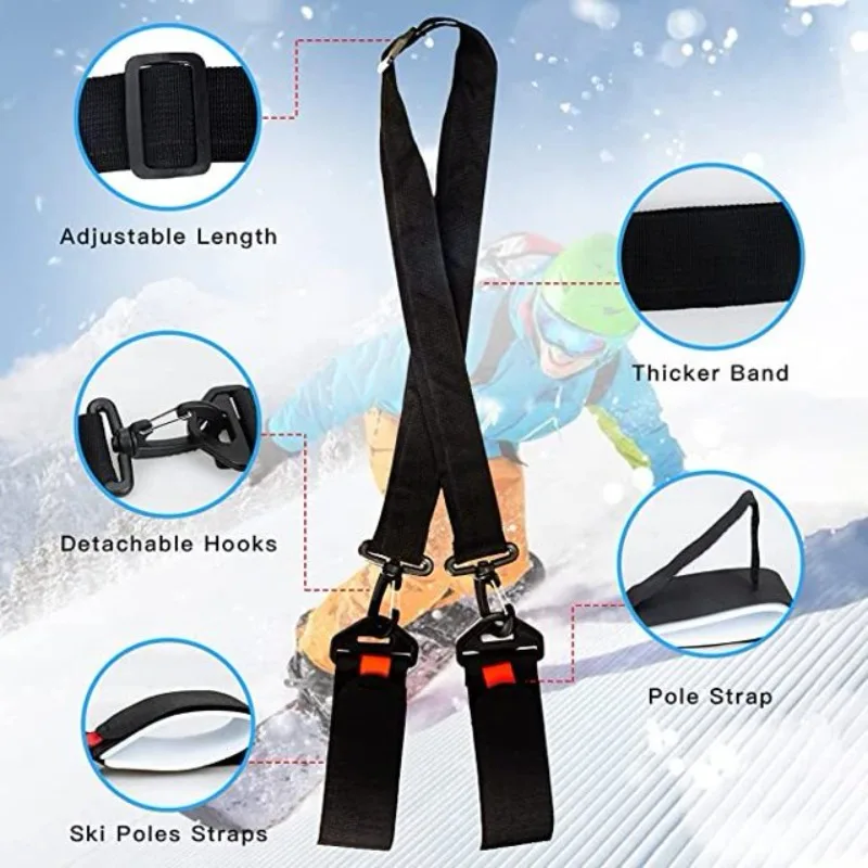 Ski Bag Boots Shoulder Strap Portable Adjustable Carry Strap for Snowboard Ski Shoulder Strap Skiing Ski Pole Skis Accessories