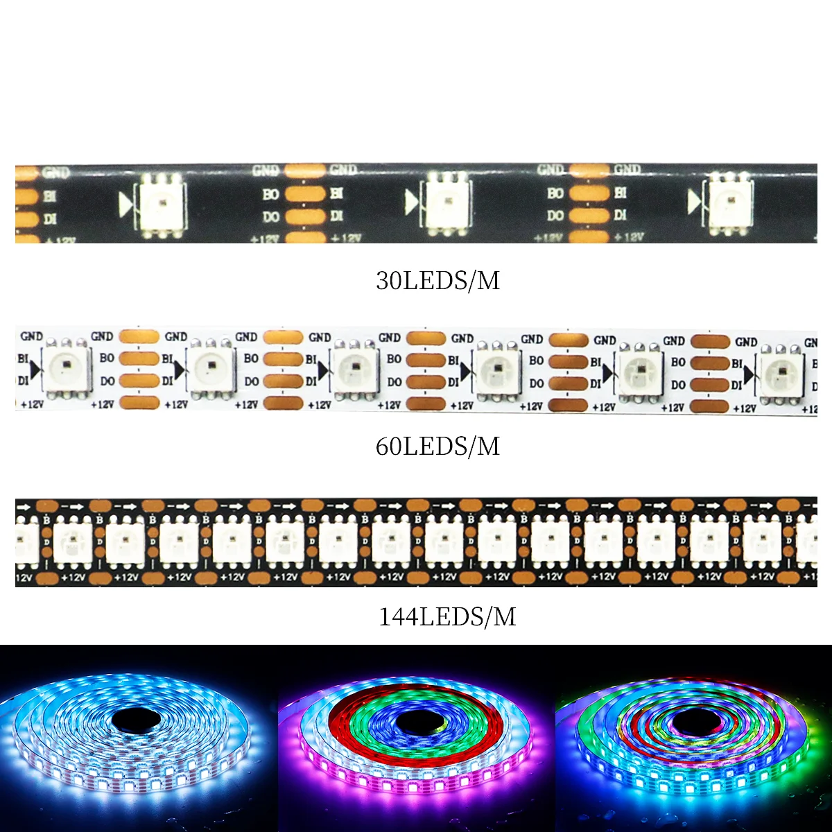 WS2815 Programmable LED Strip 5050RGBIC Individually Addressable IC 30/60/144Leds/m Lights With 17/21keys led controller DC12V