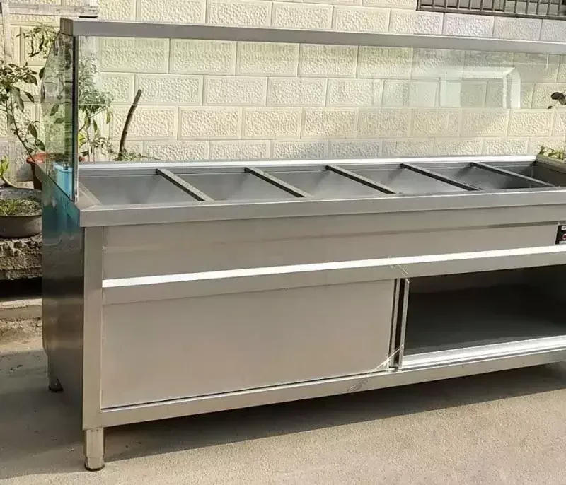 Panneau de verre autoportant en acier inoxydable pour restaurant, chauffe-plats électrique, comptoir avec armoire, bain Marie