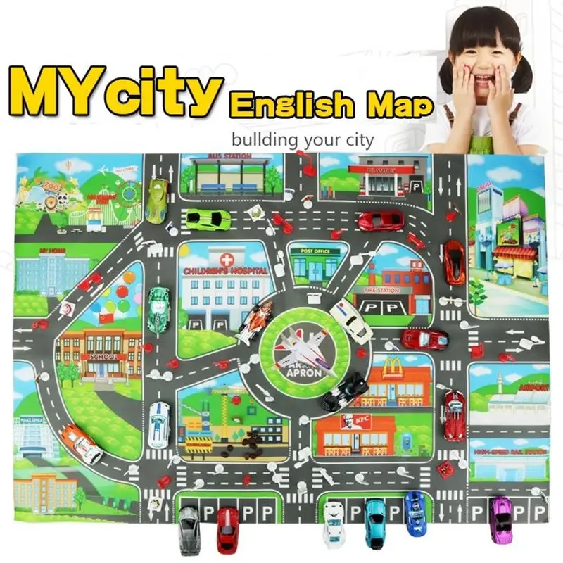 Portable Car City Scene Traffic Highway Map Play Mat Educational Toys For Children Games Road Carpet Car Accessories