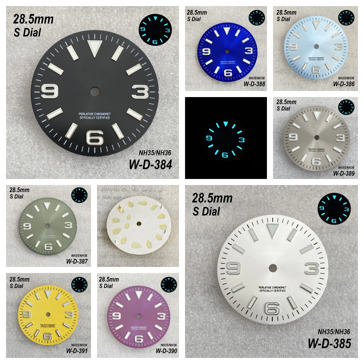 

28.5mm S Logo Sunburst Dial Fit NH35/NH36/8215 Automatic Movement Ice Blue Luminous High Quality Watch Modification Accessories