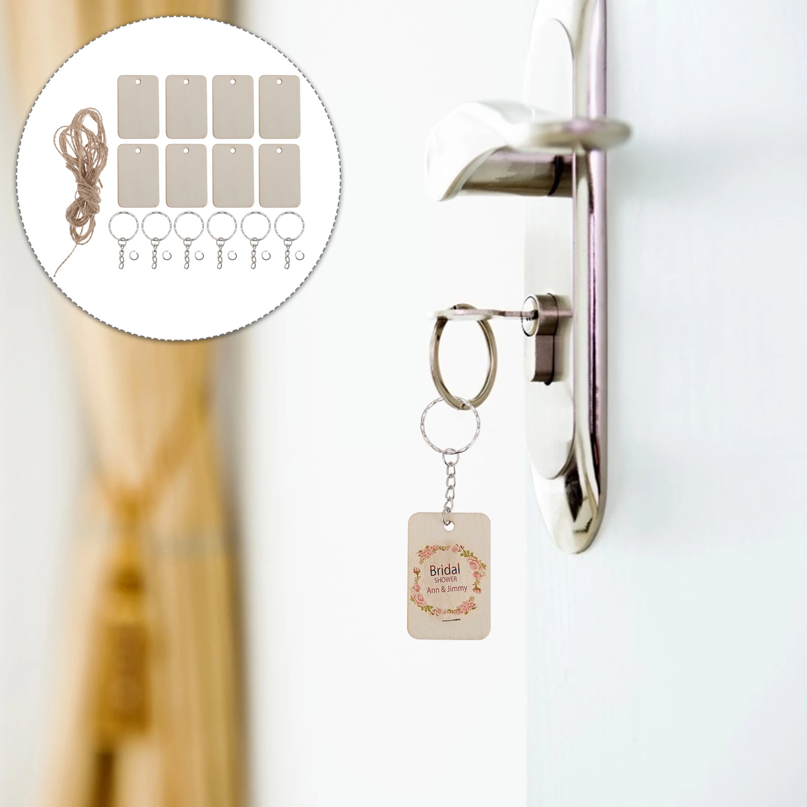 

201pcs Wooden Hang Tag Key Ring Pendant Accessories Blank Keychain DIY Keychains Unfinished Christmas nament Home Decor Craft