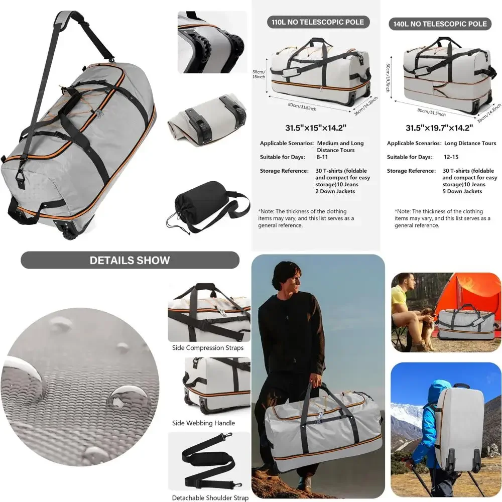 

Expandable 110-140L Soft-Sided Foldable Rolling Duffel Bag with Wheels and Multiple Pockets for Travel