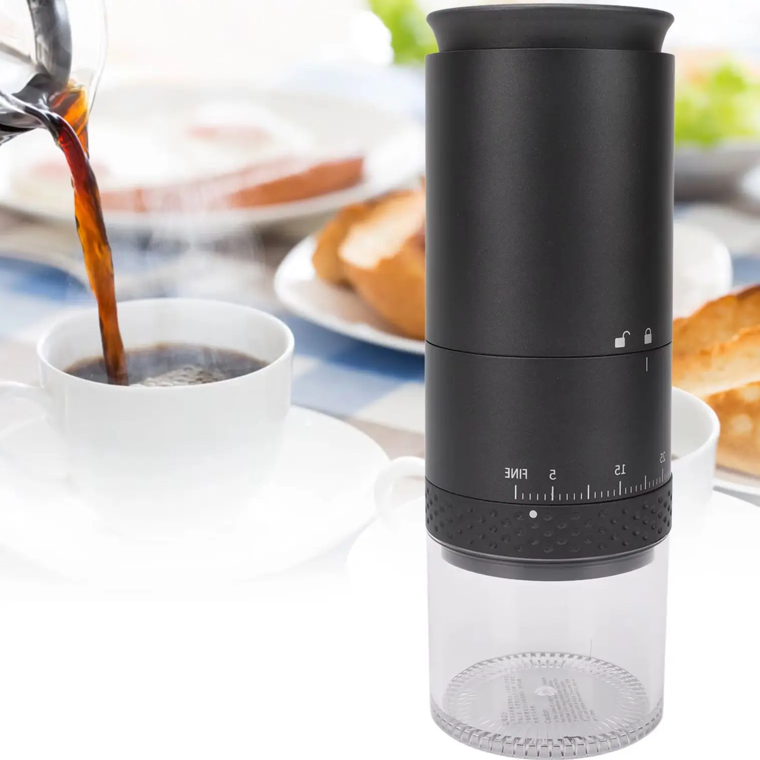 

Электрическая кофемолка — перезаряжаемая от USB, 38 настроек помола, съемная камера на 110 мл, работа в одно касание.