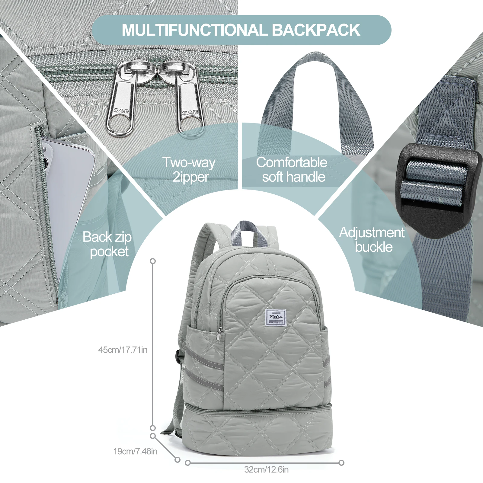 حقيبة ظهر للسفر - خفيفة الوزن، أشرطة قابلة للتعديل، فصل جاف/رطب لصالة الألعاب الرياضية والسباحة والمشي لمسافات طويلة، حقيبة كتف مزدوجة، للاستخدام الخارجي #5