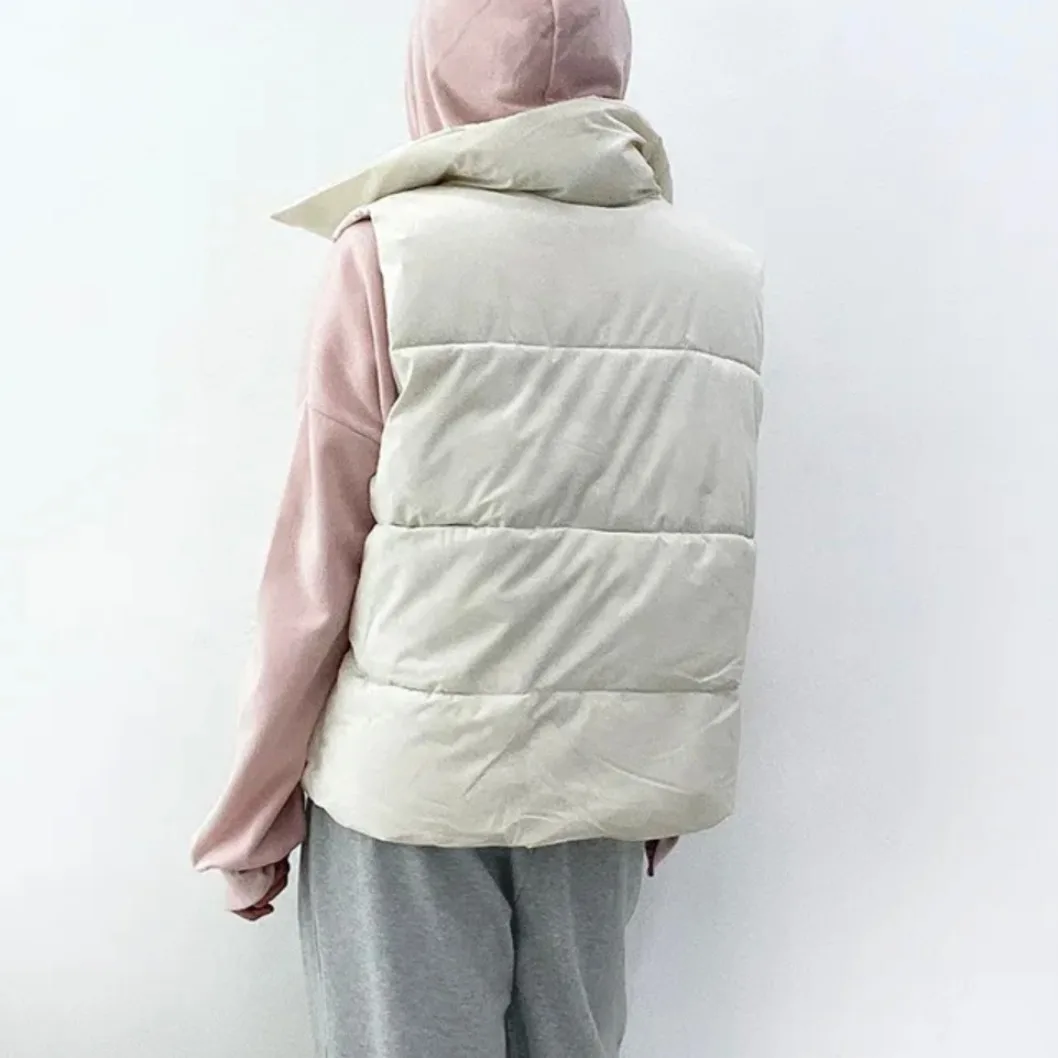 Women's Loose Fit Warm Pure Color Cotton Vest Autumn Winter Faionable Stand Collar Top Comfortable Breathable Casual Outerwear