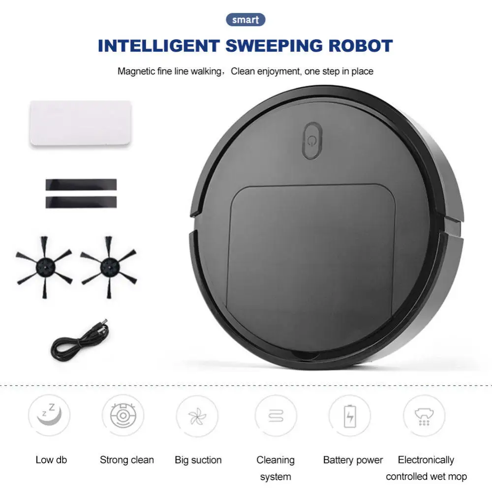 Smart Automatic 1800pa Robot Vacuum Cleaner for Home Low Noise Floor Mopping with Wet & Dry Function USB Power Source for Hotels