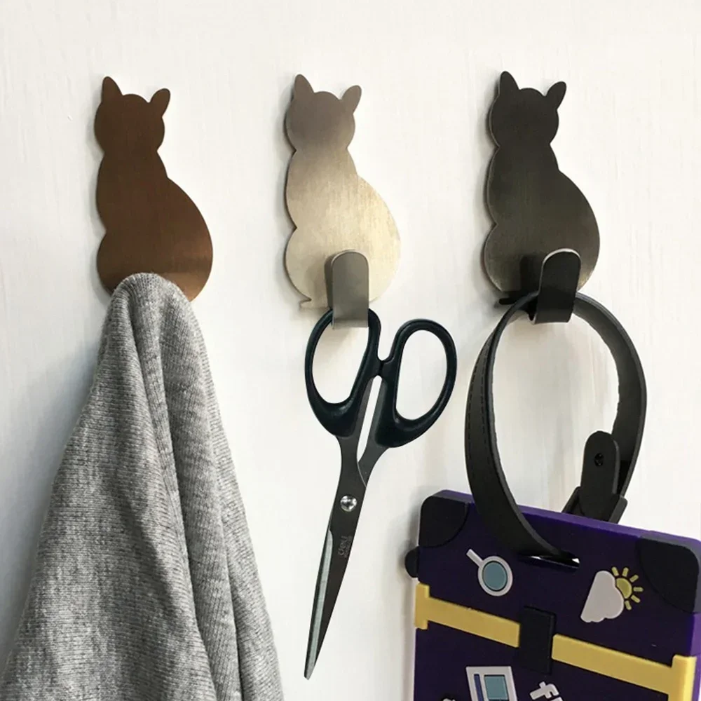 2Pcs Self Adhesive Hooks Cat Pattern Storage Holder for Bathroom Kitchen Hanger Stick on Wall Hanging Door Clothes Towel Racks