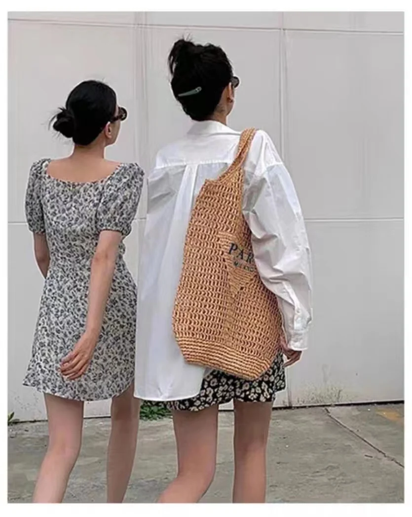 Summer Beach Travel Bags Raffia Straw Wicker Totes Bag Women Luxury Designer Fashion Paris Woven Shopping Bag Hollow Out Handbag