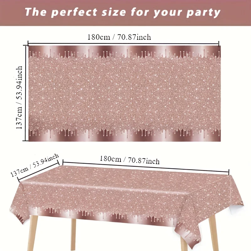1pcs, Shiny Pink Golden Exquisite Pink Shiny Tablecloth, Birthday Party Decorative, Party Decor, Party Supplies, Holiday Decor