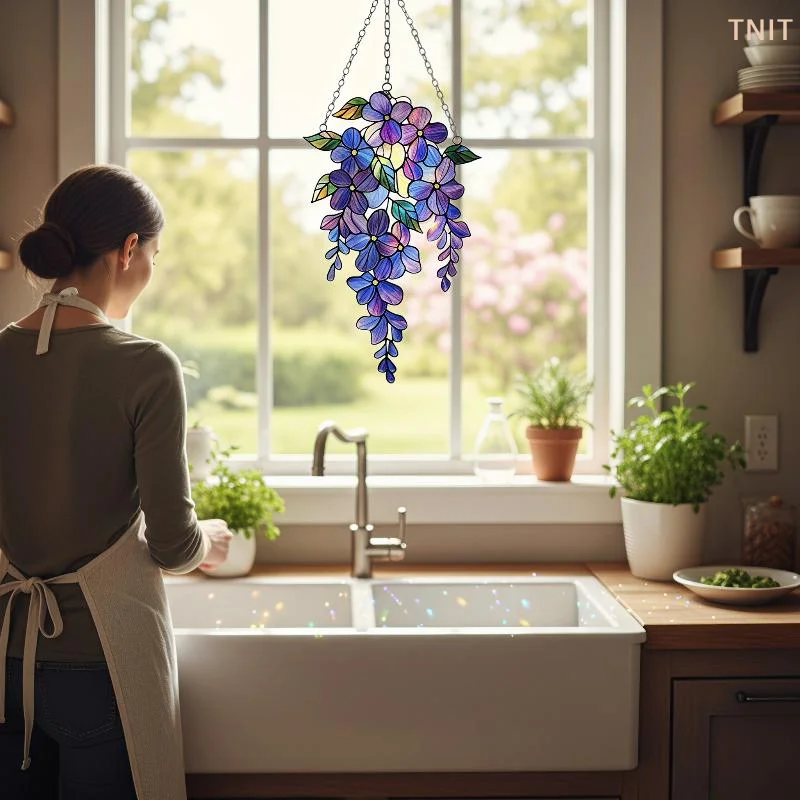 [J] 1pcs 2D Acrylic Colored Wisteria Branch Light-Collecting Device Flower Window Pendant Farm Garden Home Decoration Gifts