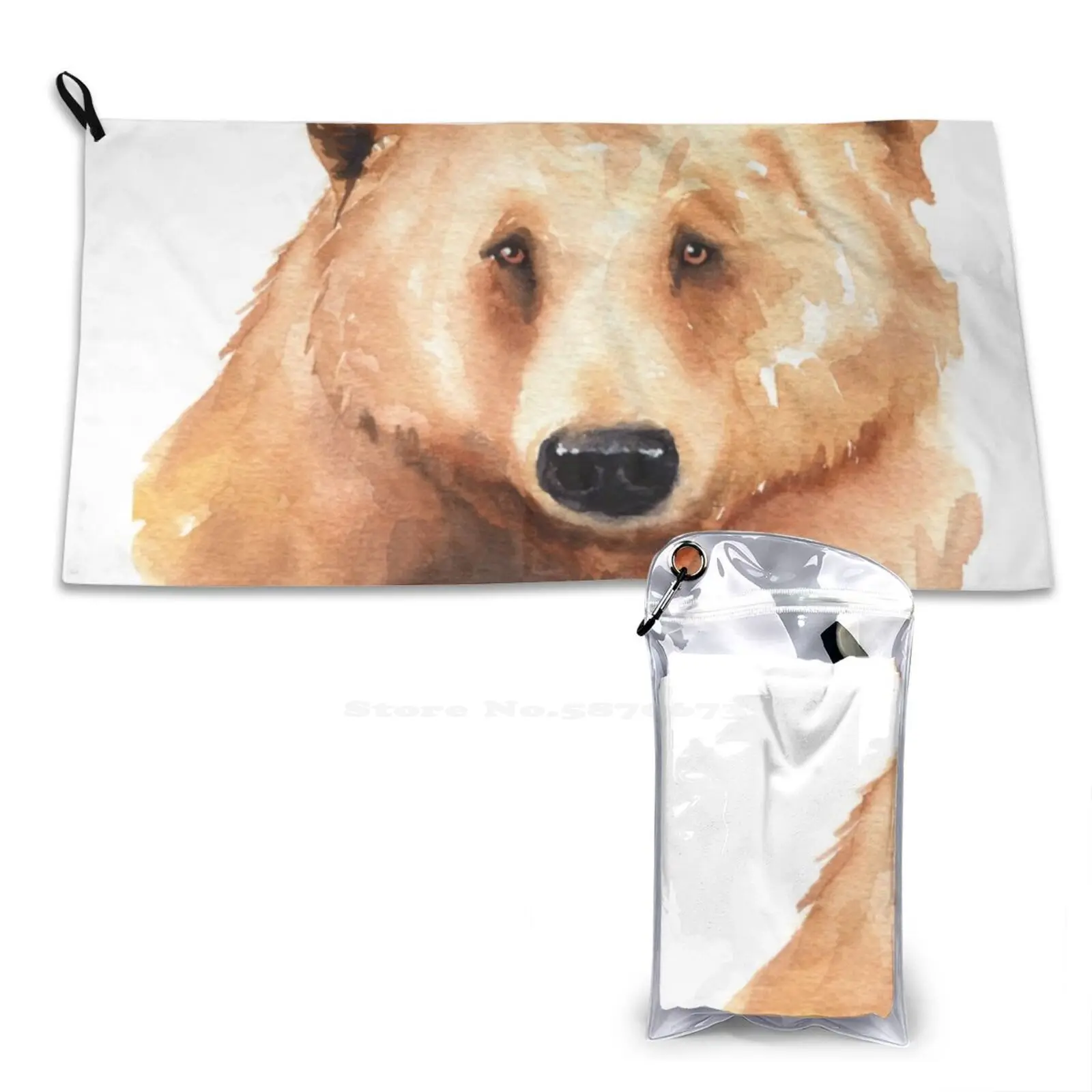 Grizzly Bear Watercolor Pattern Soft Face Towel Home Outdoor Grizzly Bear Brown Bear Bear Watercolor Watercolor Bear Eco