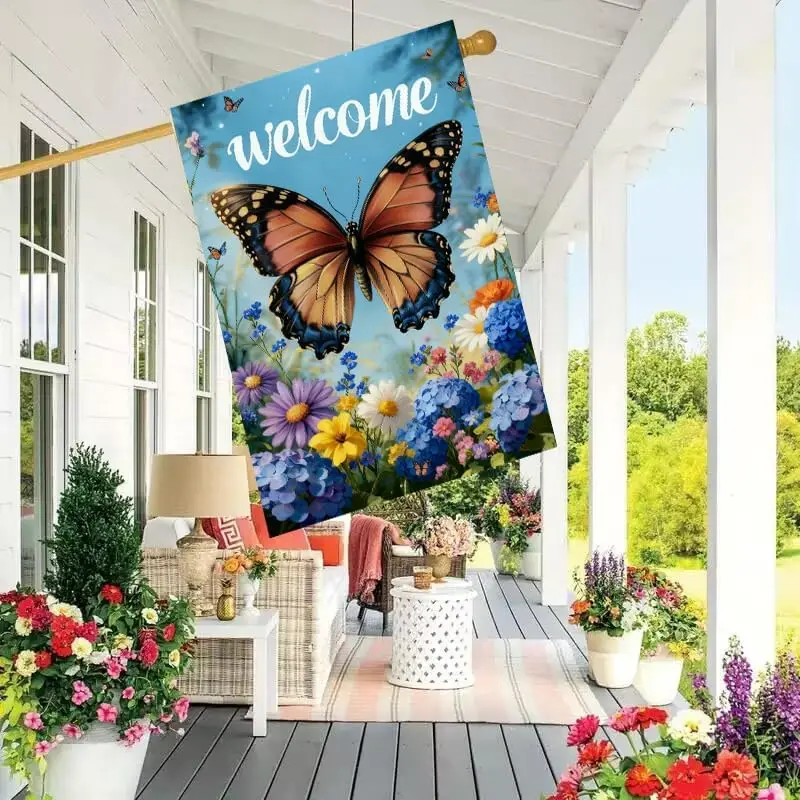 Large Spring Summer Garden Flags for Outside 28 x 40 Double Sided, Burlap Spring Summer House Flags, Seasonal Outdoor Flags  MMZ
