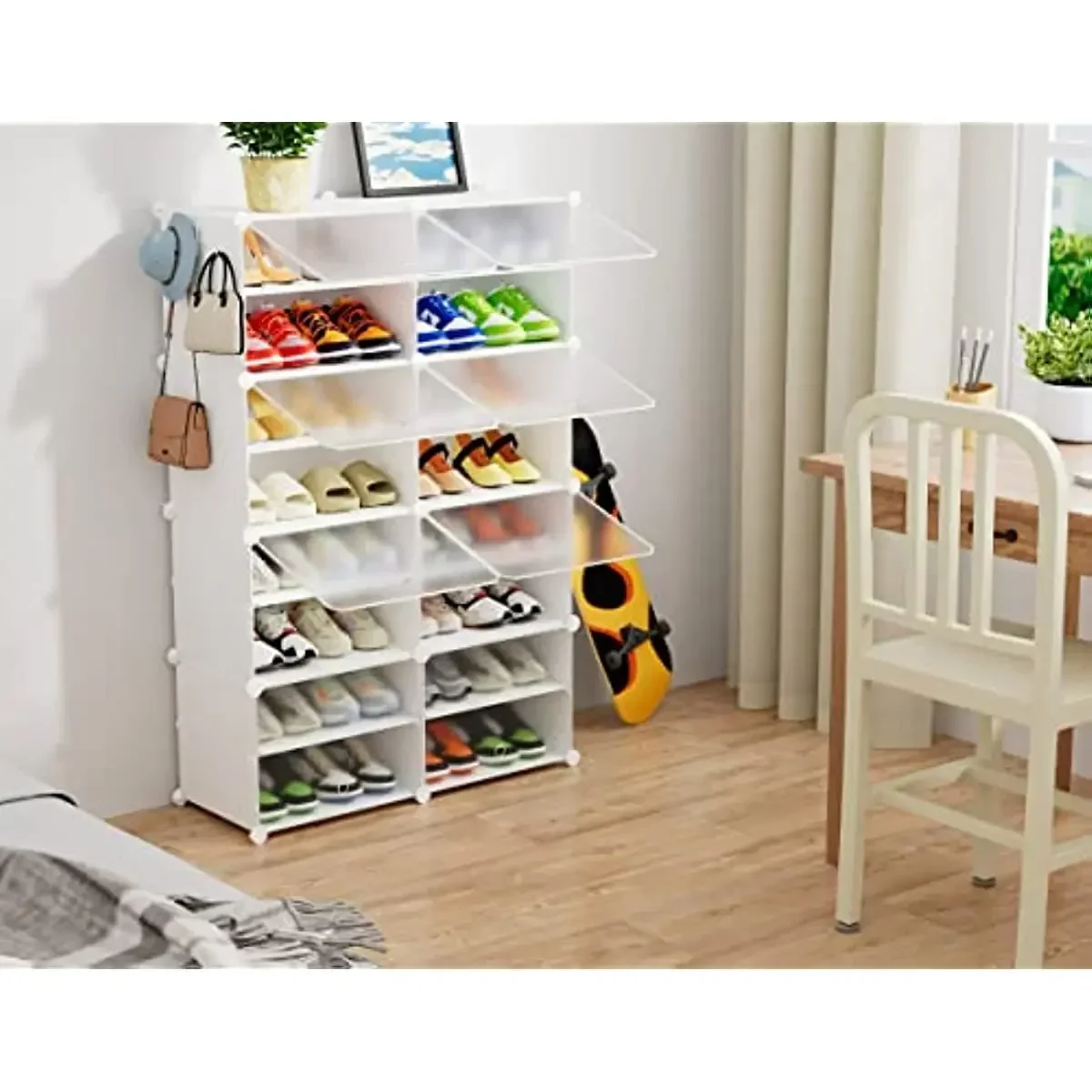 Homidec armazenamento de sapatos, organizador de rack de sapatos de 8 camadas para armário, 32 pares de prateleira de sapatos para entrada, quarto e corredor