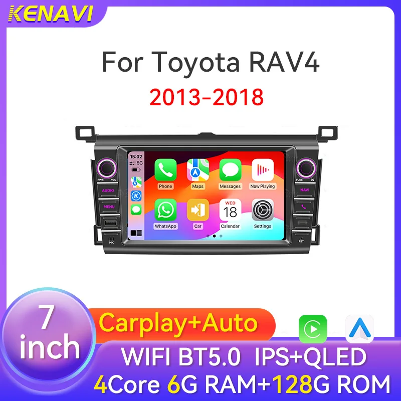Автомагнитола Android 13 для Toyota RAV4 2013-2018 с AM/FM, RDS, BT5.0, CarPlay, Android Auto, GPS, мультимедийный центр, головное устройство
